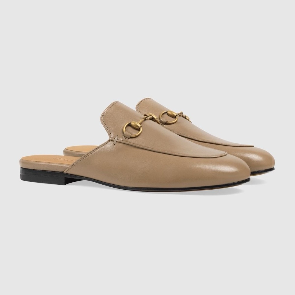 Gucci Princetown Leather Horsebit Slipper (Light Brown/ ‘Mud’ color) Size 38